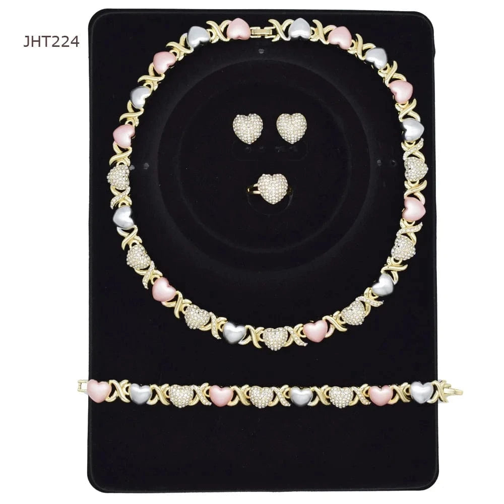 8 / Gold JHT224 High quality 18K gold three color rhinestone jewelry set XOXO jewelry set women's jewelry set