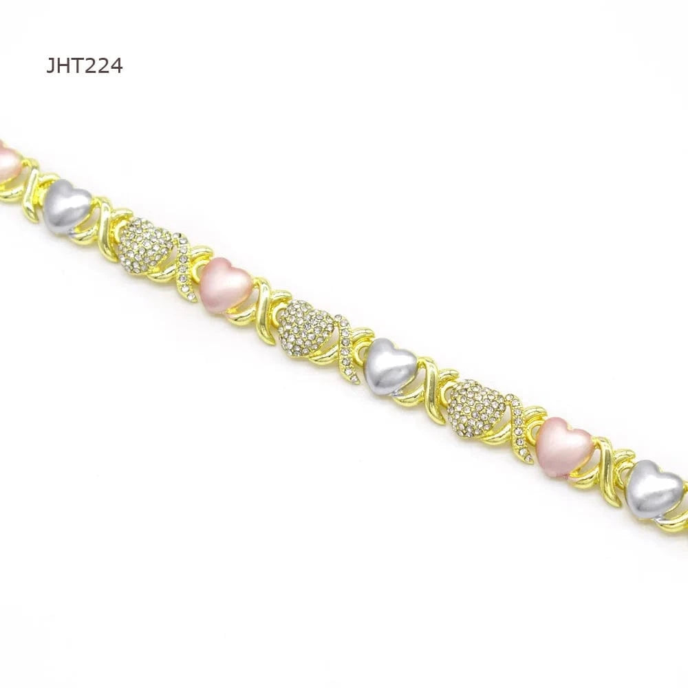 8 / Gold JHT224 High quality 18K gold three color rhinestone jewelry set XOXO jewelry set women's jewelry set