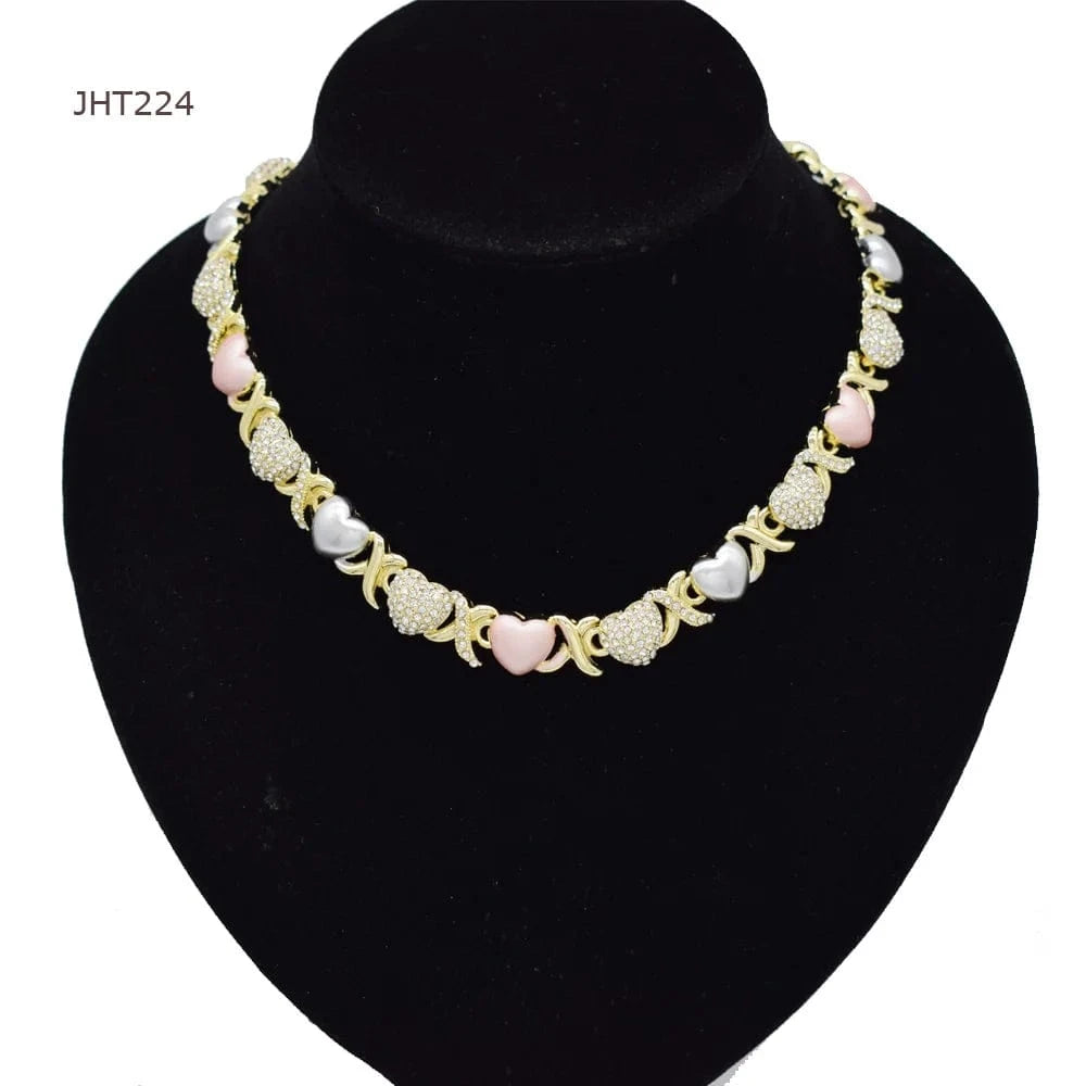 8 / Gold JHT224 High quality 18K gold three color rhinestone jewelry set XOXO jewelry set women's jewelry set