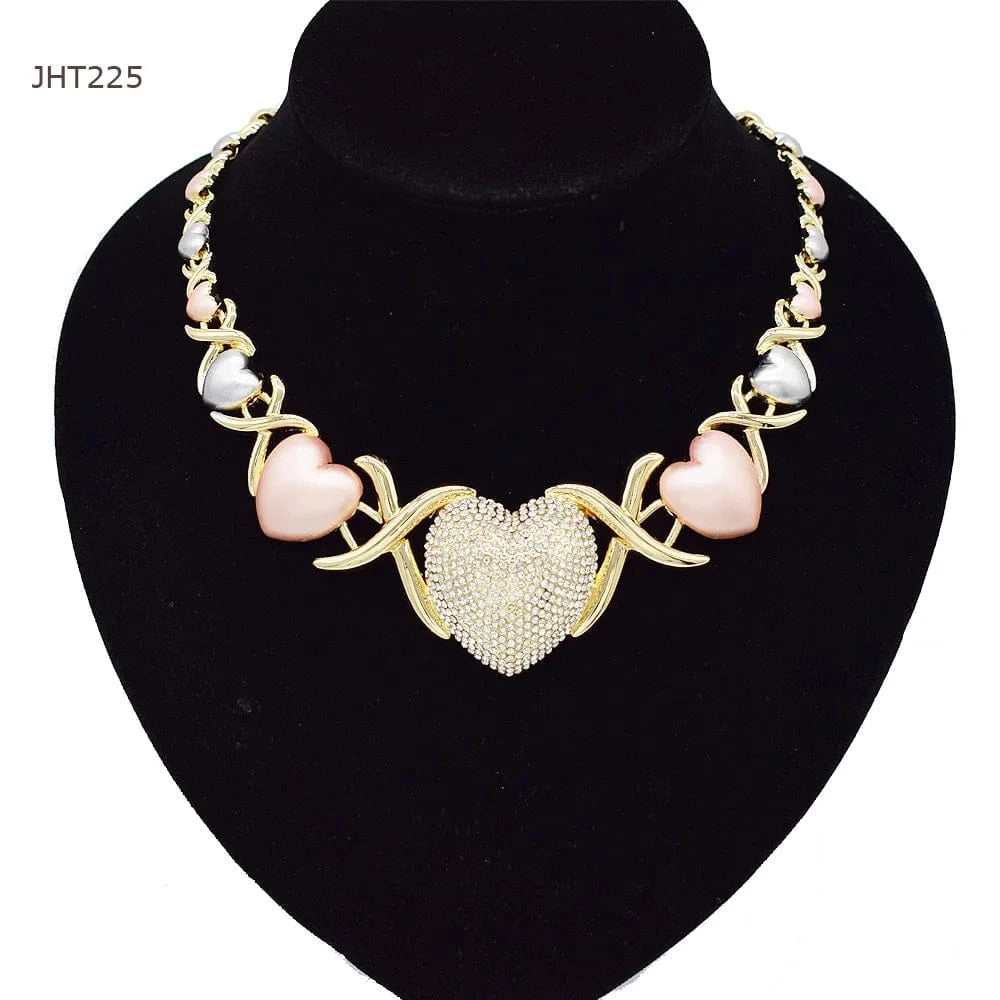 8 / Gold JHT225 Wholesale 18K gold three color XOXO diamond heart wedding jewelry set women's jewelry set