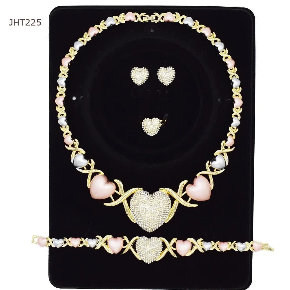 8 / Gold JHT225 Wholesale 18K gold three color XOXO diamond heart wedding jewelry set women's jewelry set