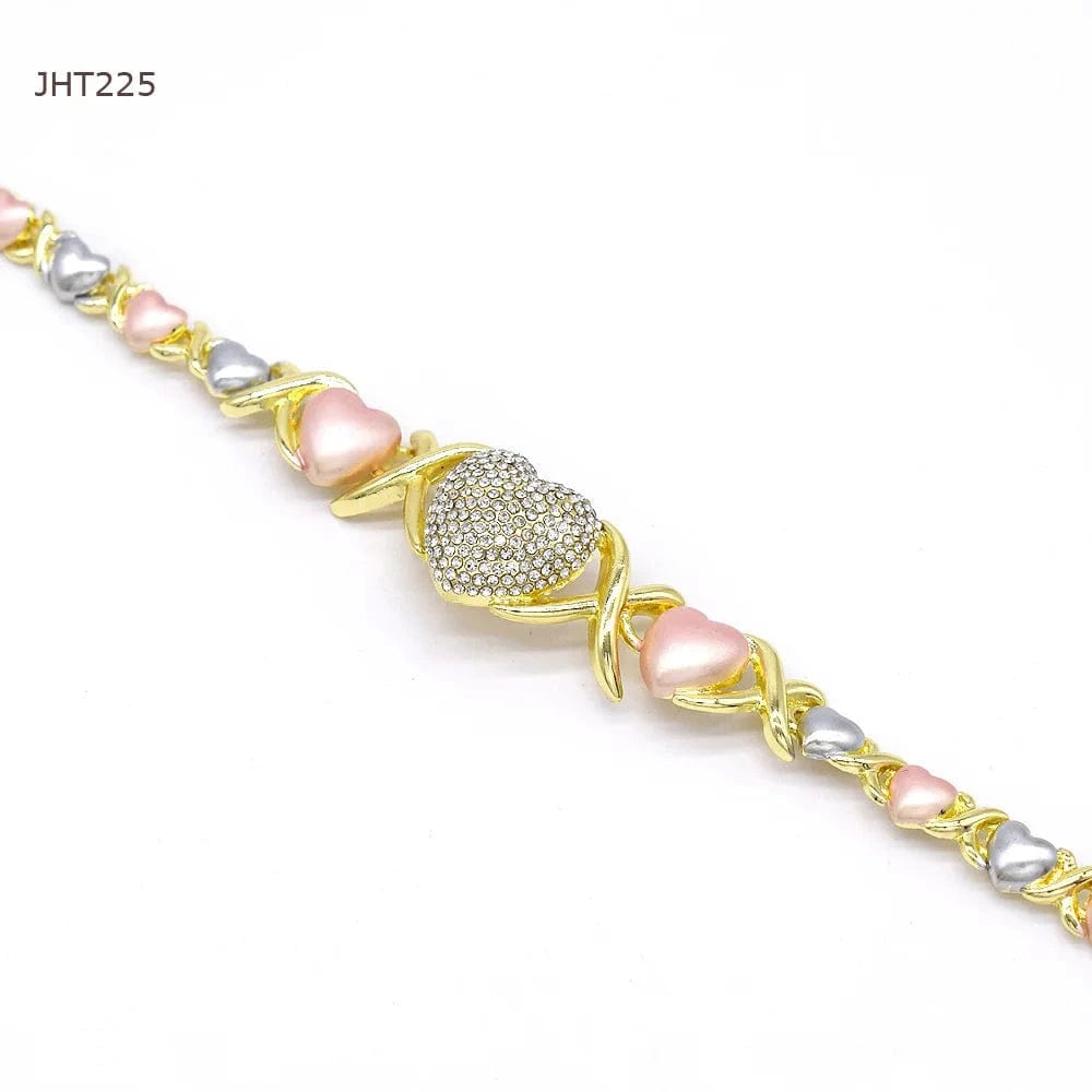 8 / Gold JHT225 Wholesale 18K gold three color XOXO diamond heart wedding jewelry set women's jewelry set