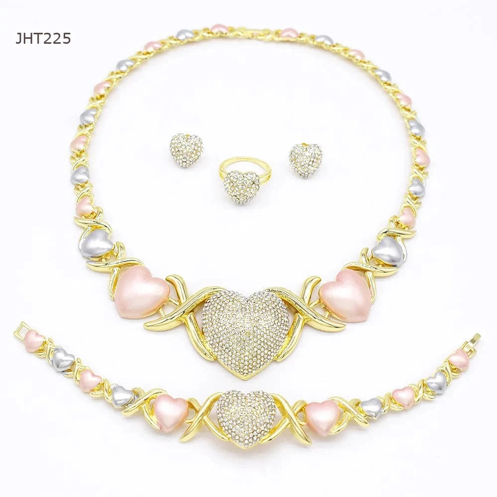 8 / Gold JHT225 Wholesale 18K gold three color XOXO diamond heart wedding jewelry set women's jewelry set