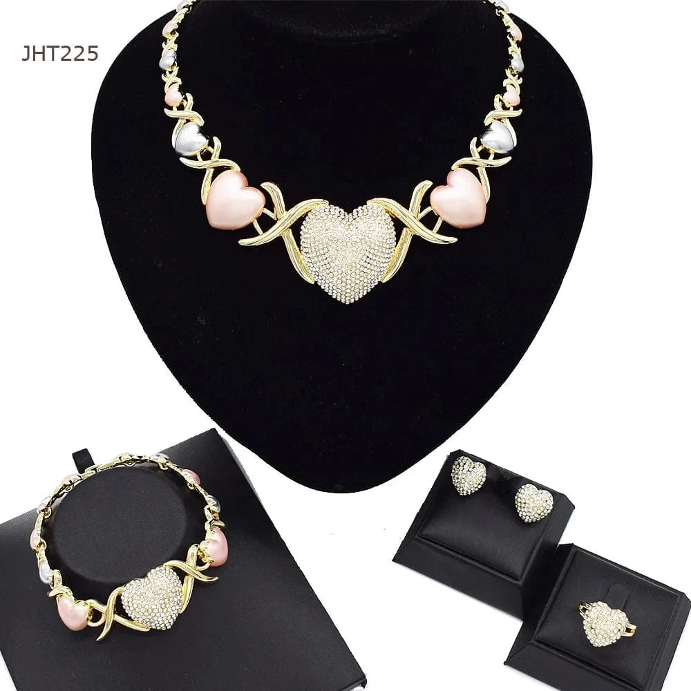 8 / Gold JHT225 Wholesale 18K gold three color XOXO diamond heart wedding jewelry set women's jewelry set
