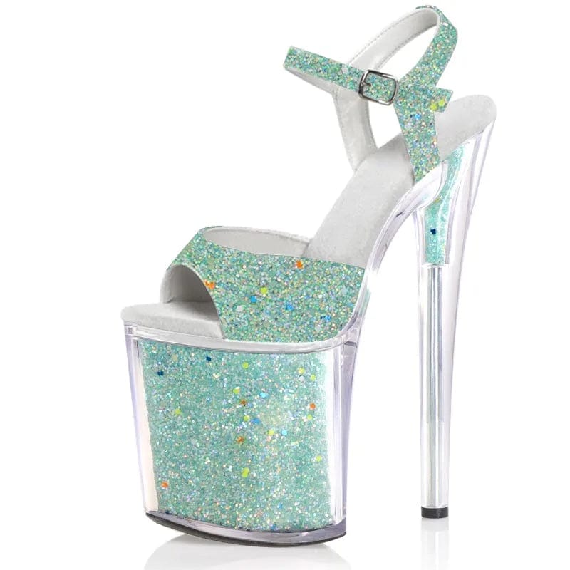 8 / Green-B Super high heel sexy fetish fish mouth sandals 8 inches fashion model walking pole dance shoes platform high heels fine heel