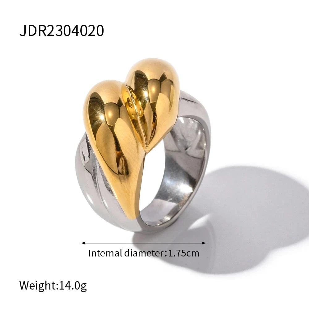 8 / JDR2304020 Chunky Jewelry 18K Gold Plated Silver Color Stainless Steel Croissant Bump Screw Finger Rings for Girls