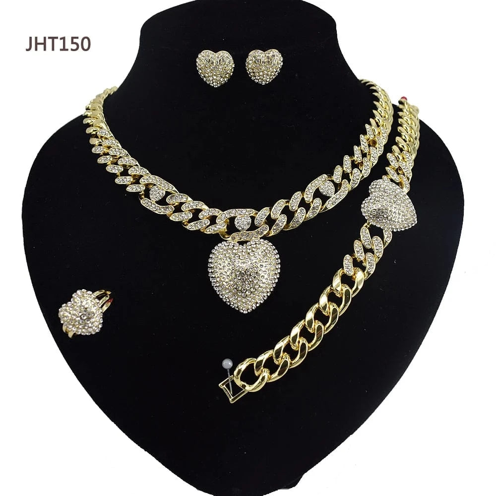 8 / JHT147 JHT147 Wholesale latest design diamond hip-hop style Cuban chain jewelry set