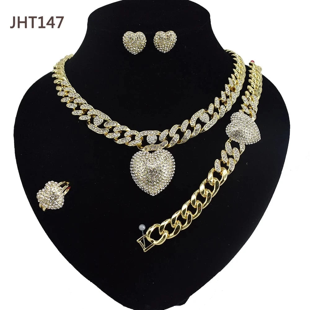 8 / JHT147 JHT159 Wholesale 18K gold plated jewelry set fashion hip hop diamond jewelry set