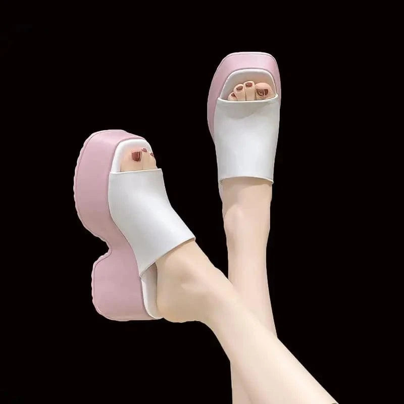 8 / Pink BUSY GIRL XW4761 White Pink Women Sandals Wedge Heels For Ladies dropshipping products 2024 Chunky Platform Slippers For Women