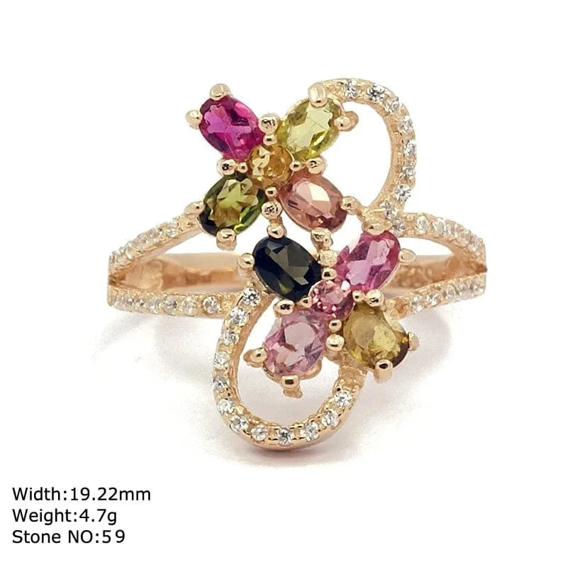 8 / Rose Gold Fine Jewelry Rings Silver Rings Colorful Zircon Stone Women Rings 925 Silver Jewelry