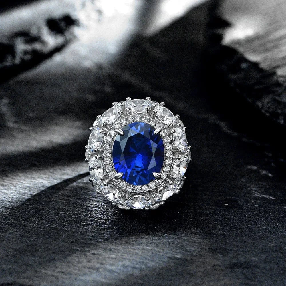 8 / Sapphire Luxury Vintage Design 925 Silver Ruby Jewelry Sparkling Big 10*12mm Oval Radiant Cut 8A Red CZ Diamond Engagement Rings