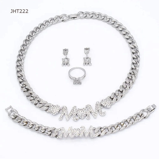 8 / silver JHT222 High Quality Silver Jewelry Set Cuban Necklace Women Silver Jewelry Set