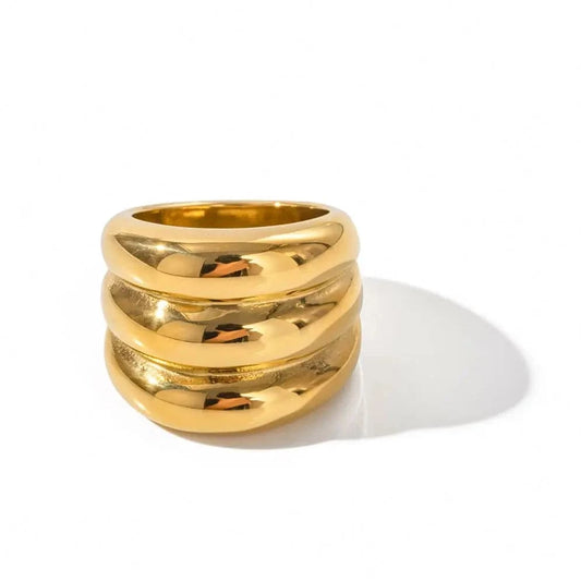 8 / TRENDY / R1856 R1856 Ins Popular Arrival 18K Gold Plated Triple Layered Chunky Finger Ring Stainless Steel Ring for Women
