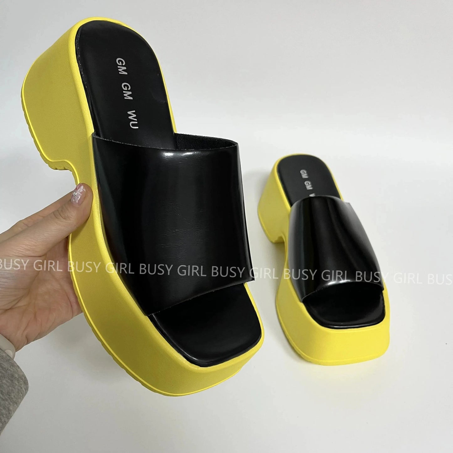 8 / Yellow BUSY GIRL XW4761 White Pink Women Sandals Wedge Heels For Ladies dropshipping products 2024 Chunky Platform Slippers For Women