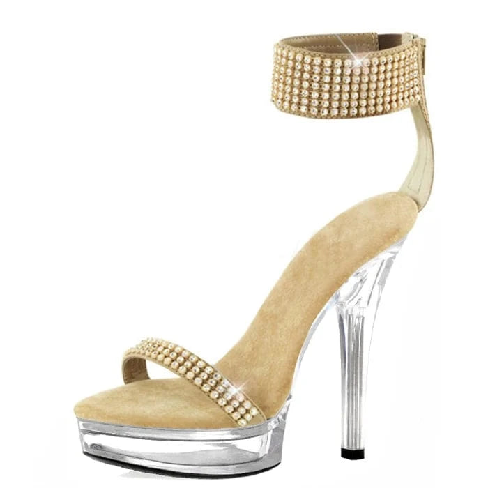 8 / Yellow Platform 3cm New crystal transparent 13 cm banquet fashion high-heeled sandals Club striptease shoes model walk show fashion platform large s