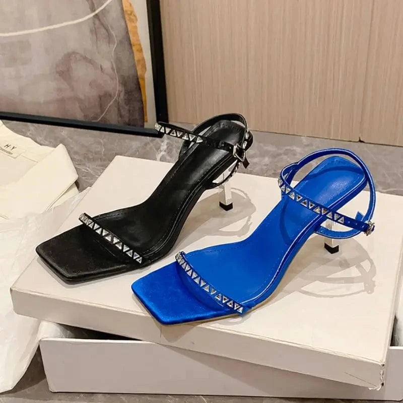 8CM  Hot Selling New Fancy Sexy Stiletto Sandals Rhinestone Blue Heels for Ladies