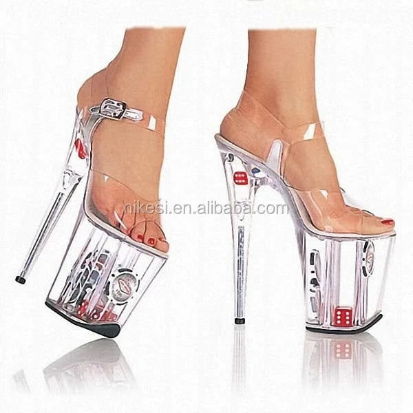 8inch-20CM sandals Crystal thick bottom open toe women's Heeled Sandals cute dice fashion photo shoes Photo Shoes slippers
