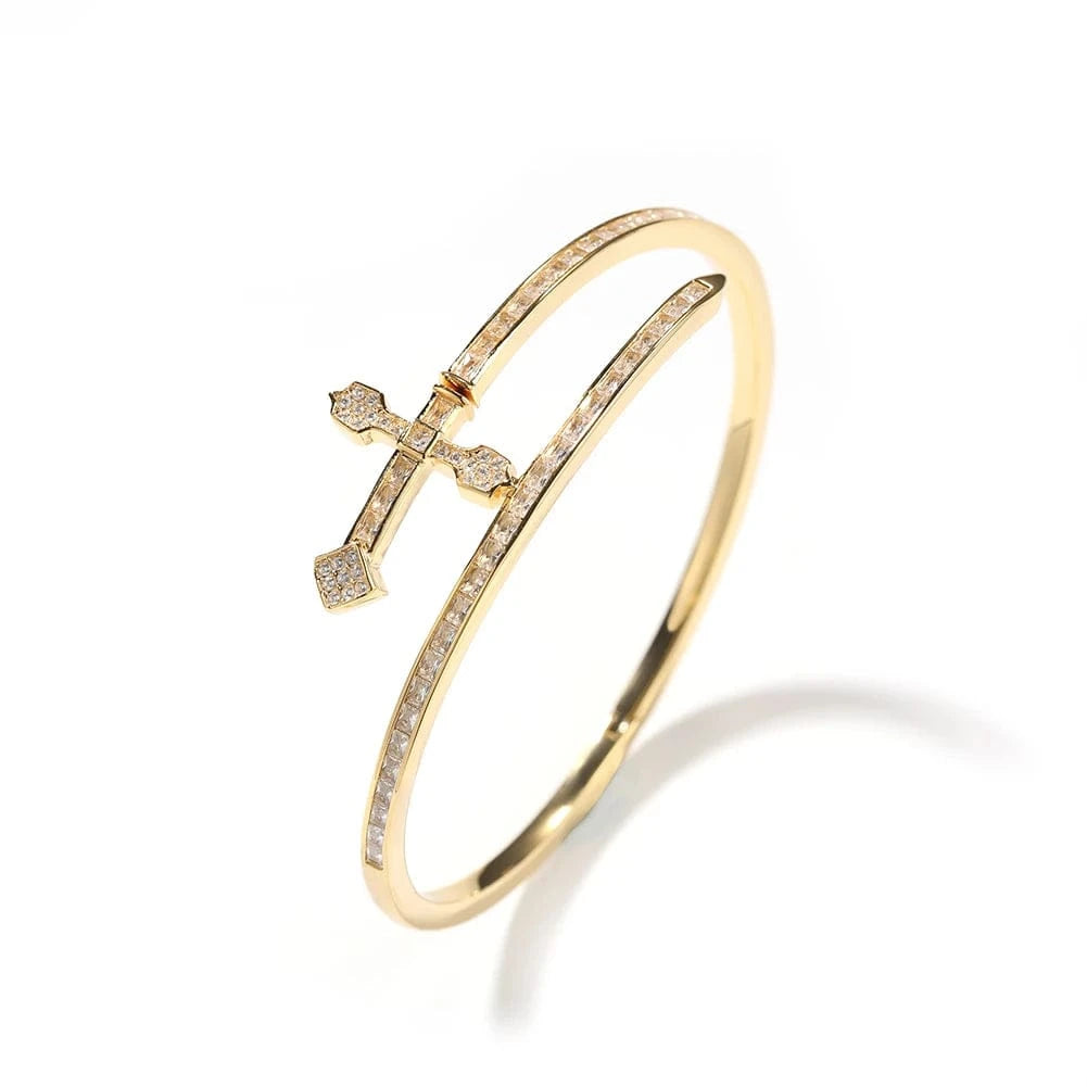 8inch / Gold Bangle Wholesale Sword Bangle Bracelet Hip Hop Jewelry Brass CZ Dropshipping Gold Plated Jewelry