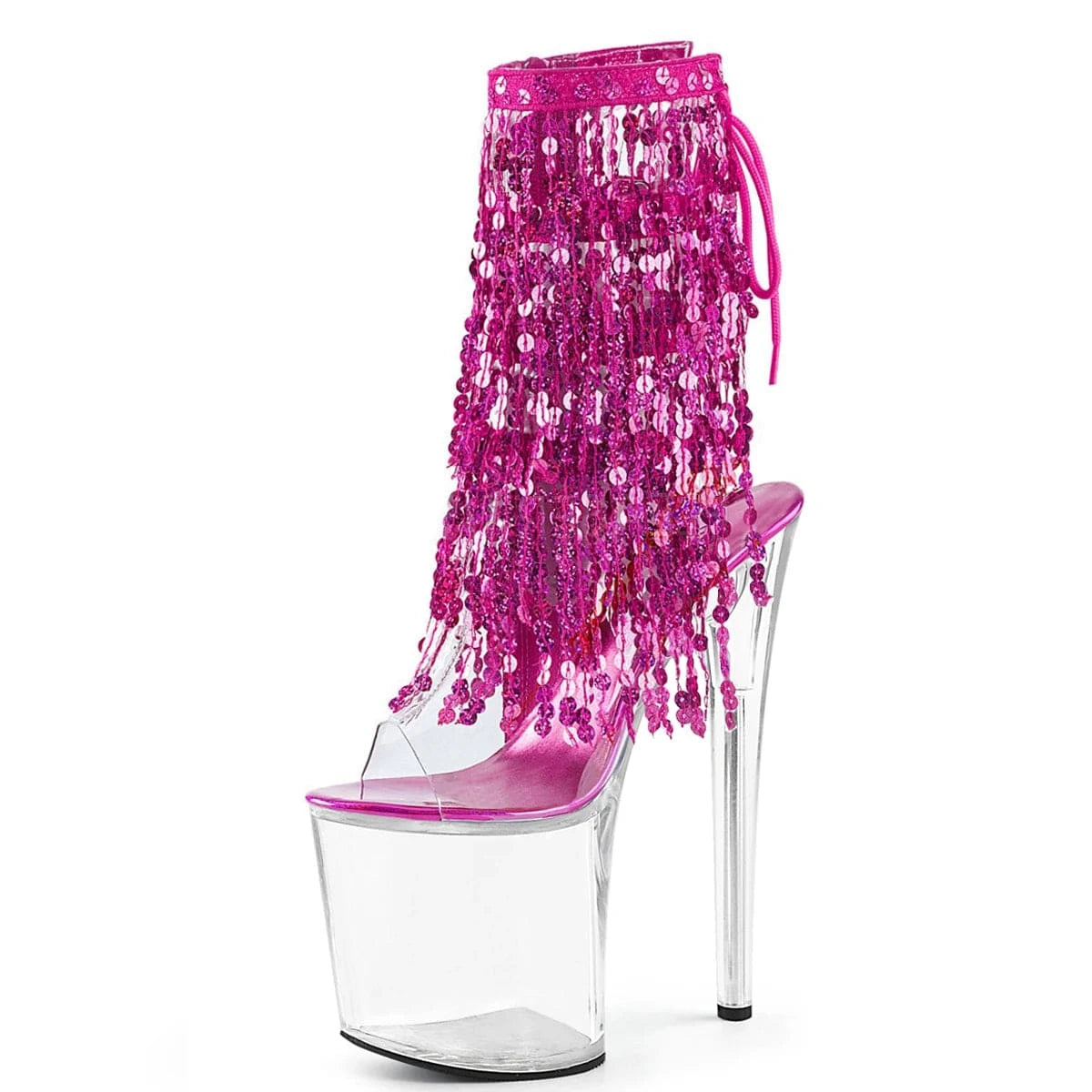 8Inch Pole Dance Shoes Glitter Fringe Open Toe Exotic Dancer Fashion Platform New 20cm Ankle Boot Stripper Heels Bling Nightclub