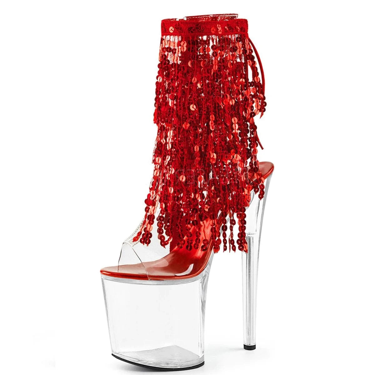 8Inch Pole Dance Shoes Glitter Fringe Open Toe Exotic Dancer Fashion Platform New 20cm Ankle Boot Stripper Heels Bling Nightclub