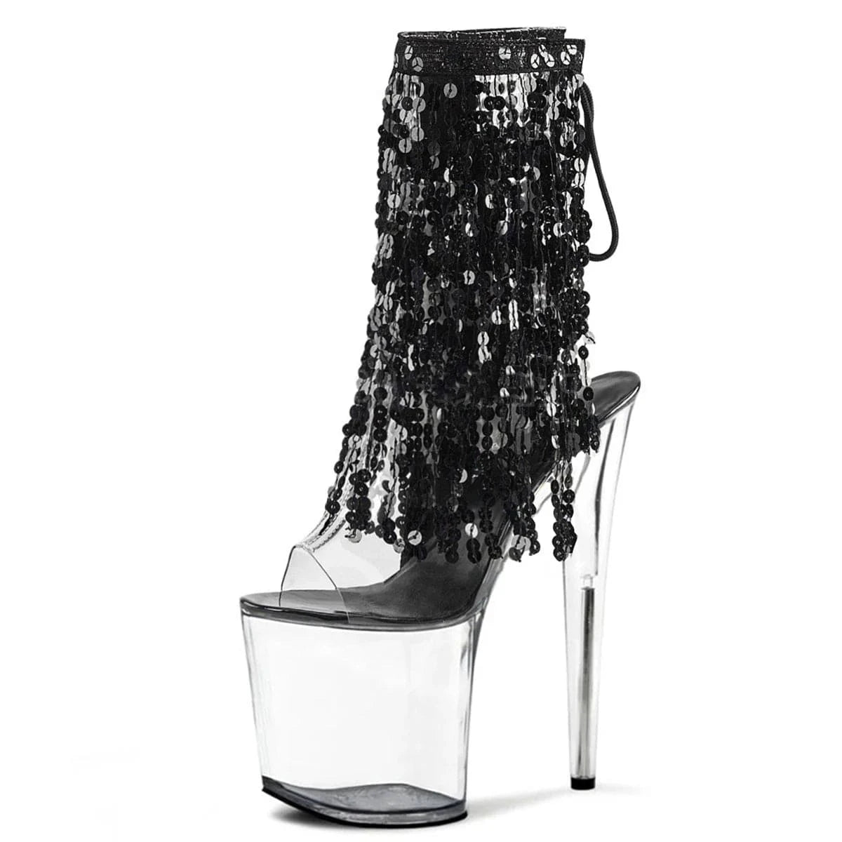8Inch Pole Dance Shoes Glitter Fringe Open Toe Exotic Dancer Fashion Platform New 20cm Ankle Boot Stripper Heels Bling Nightclub
