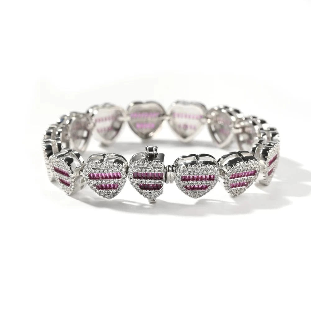 8inch / silver Purple Fashion Heart Baguette CZ Bracelet Necklace Silver Purple Bracelet Hot Sale Popular Gift Women  Man Jewelry