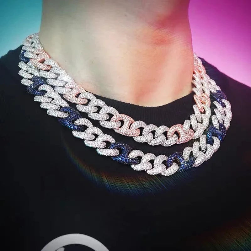 8inches / Pig Nose Custom Infinity Heart Chains 2-Tone VVS Moissanite Gold Plated Solid 925 Sterling Silver Heart Cuban Link Chains Jewelry
