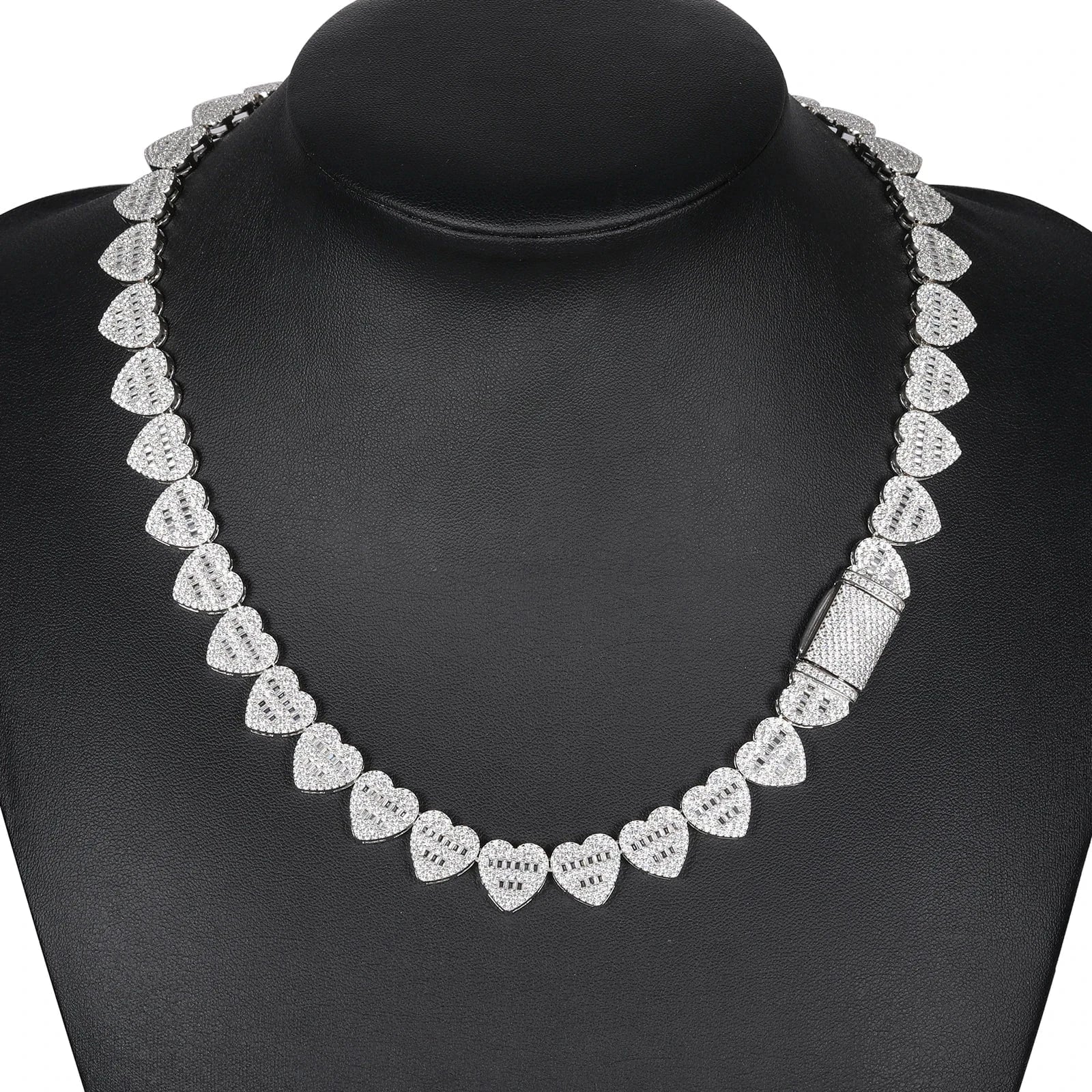 8inches / White Gold Dropshipping Luxury Hip Hop Jewelry 13mm 925 Sterling Silver VVS Moissanite Diamond Iced Out Heart Shape Tennis Chain Necklace