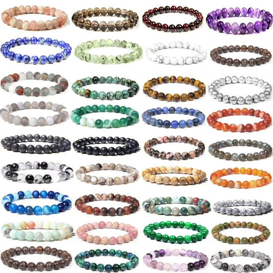 8mm Gorgeous Semi-Precious Gemstones Round Beads Energy Power Crystal Reiki Healing Elastic Stretch Bracelet for Women Men Gifts