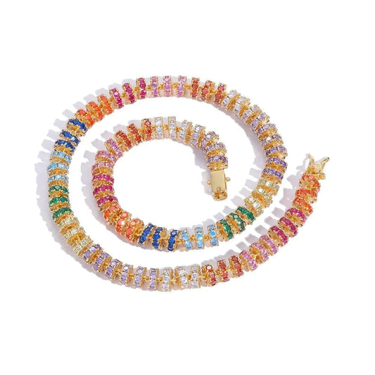 8mm Hip Hop Bling Tennis Chain Necklace Zircon Bling Circle Bead Choker Colorful Punk Women Mens Hip Hop Jewelry