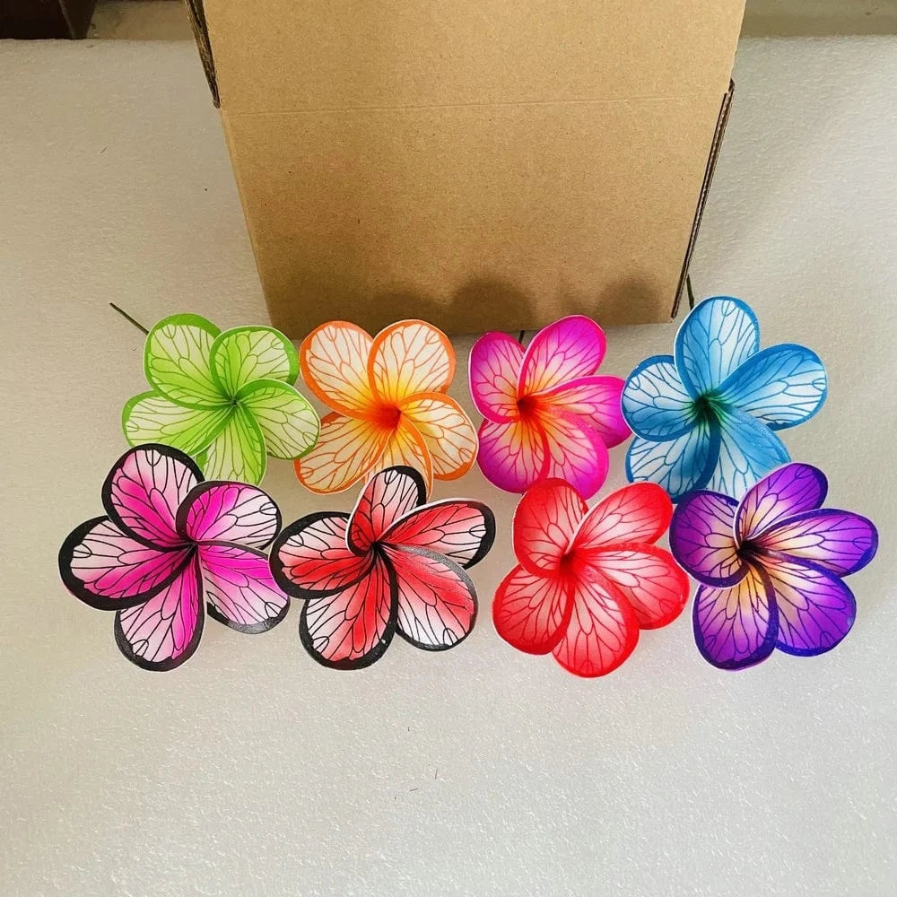 8pcs single stem plumeria Foam flower hair pick Artificial Island tiare hibiscus ear accessories for women girl party dancing