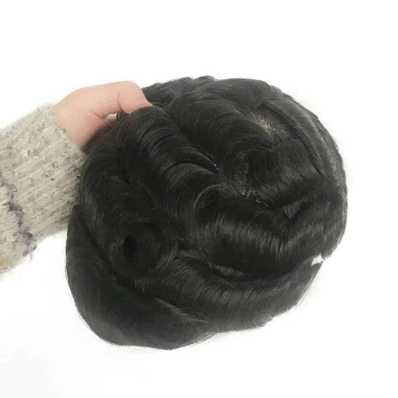 8X10 / #1B / 6inches Stock Black Color Lace Front VER Style Base Mono Top Swiss Lace Hair System Realistic Hairline Wholesale hair piece toupee