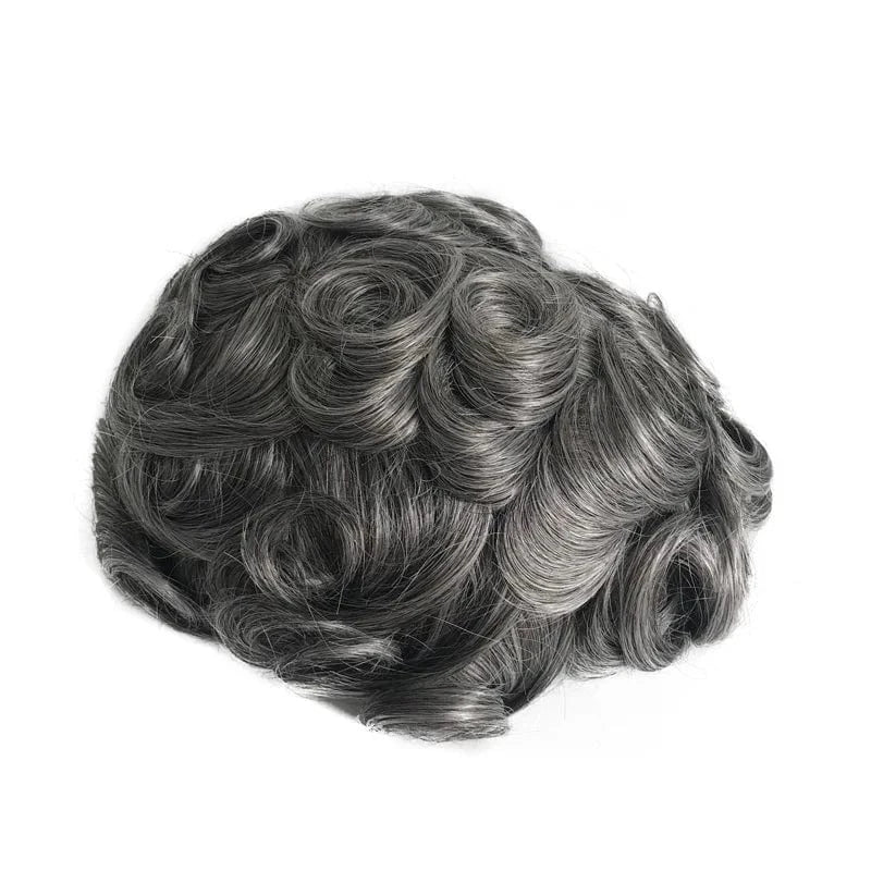8X10 / #1B70 / 6inches Gray Hair Revert Knots Full Thin PU Skin Base Human Hair Unit Men Toupee With Natural Hairline