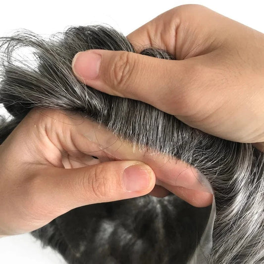 8X10 / #1B70 / 6inches Gray Hair Revert Knots Full Thin PU Skin Base Human Hair Unit Men Toupee With Natural Hairline