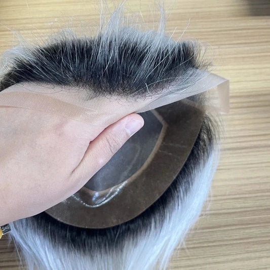 8X10 / 1BT60 / 6inches Emeda #1bT60 mono top and PU around with invisible lace front Remy Indian hair hot sale toupee for men