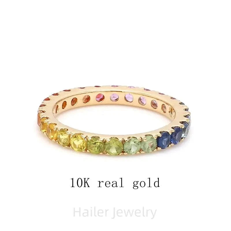 9 / 10k real gold Hailer joyas gemstone lab sapphire silver jewelry 925 rainbow 14k gold eternity wedding band ring for women