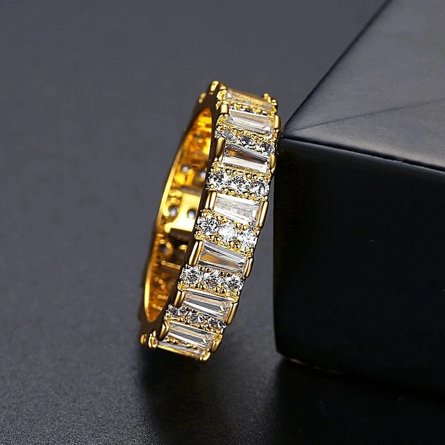9 / 17-ZPR90A RAKOL RL1038 New Design Trendy 18k Gold Plated Iced Out CZ Cubic Bling Zircon Diamond Wedding Gothic Tennis Women Rings Jewelry