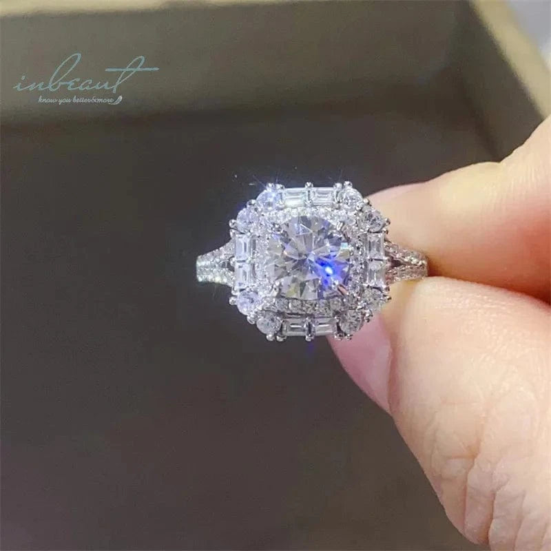 9.5 / 1 carat Silver 925 Original 1 Carat Brilliant Cut Diamond Test Past Sparkling D Color Moissanite Square Ring for Wedding Fine Jewelry