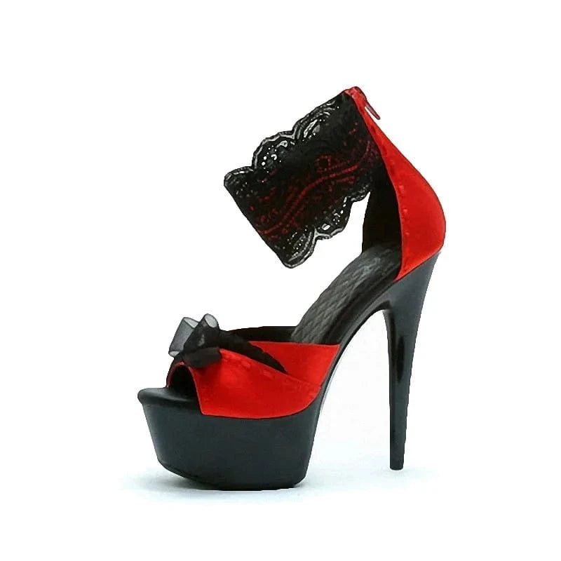 9.5 / Red 15 cm new Stiletto High Heels striptease shoes fashion leopard print lace leaky toe platform large sandals