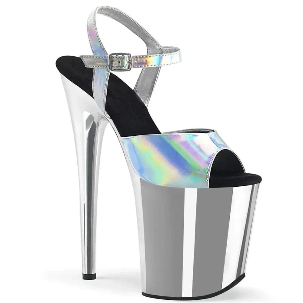 9.5 / silver 8inch-20CM Heeled Sandals super high heel thin heel show banquet shoes one button waterproof platform pole dance sandals