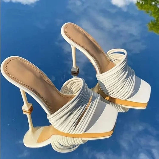 9.5 / White unique design women high heel shoes colorful elegant sandals slippers Stiletto heel