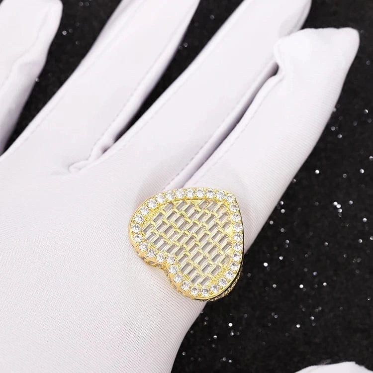 9.5 / Yellow Hot sale heart shape 18K gold plated baguette cut VVS moissanite stones with 925 sterling silver hip hop rings jewelry