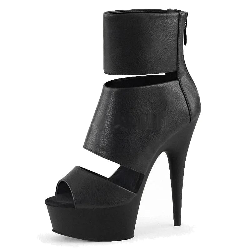 9 / Black matte British thin heel thick sole 15 cm Black 6 inch thin heel banquet high heel short boots fish mouth sandals