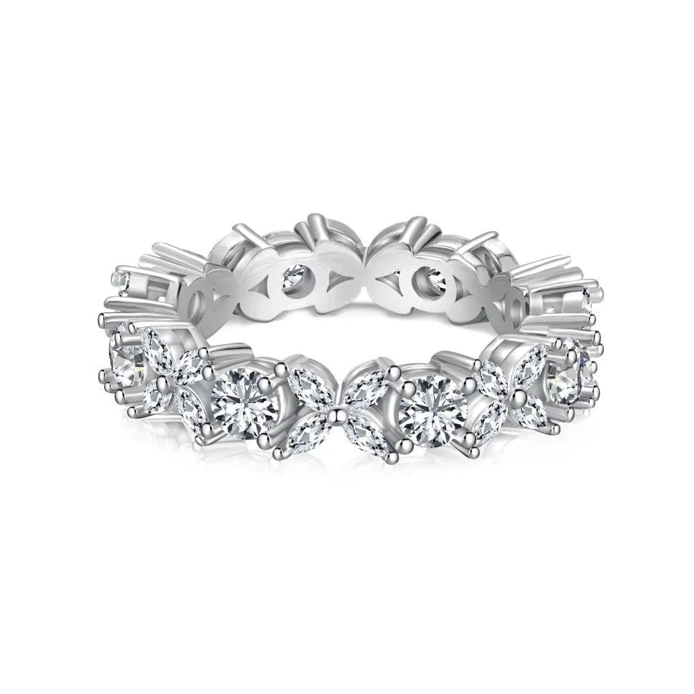 9 / DY120763-S-W-WH Dylam New Arrival In Stock S925 Silver Rhodium Plated Flower Shape Diamond 5A Zirconia Full Eternity Marquise Wedding Rings