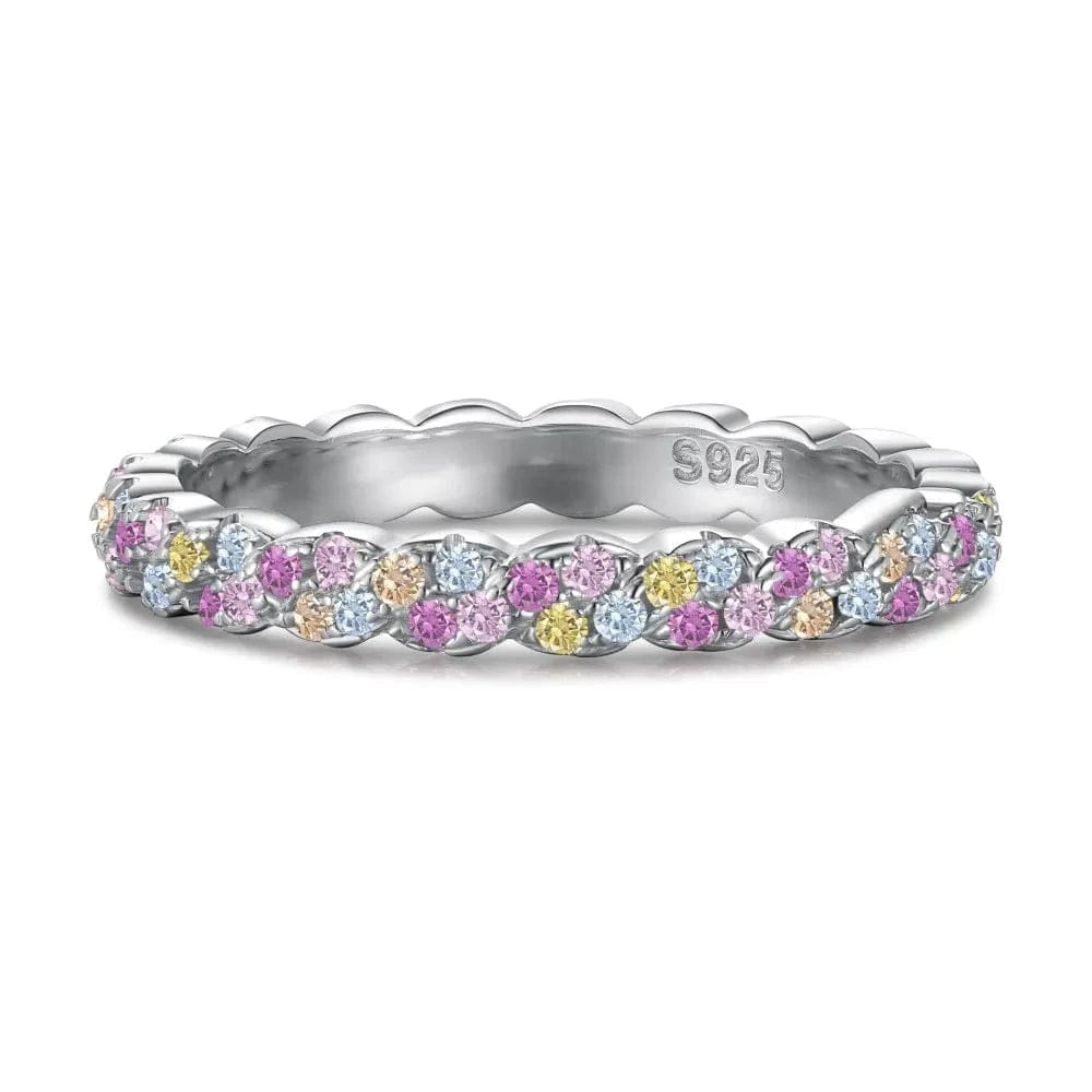9 / DY120803-S-W-CS Dylam Stylish Exclusive Design S925 Silver Rhodium Plated Eternity Band Colorful 5A Zirconia Intersect Cross Pave Setting Rings