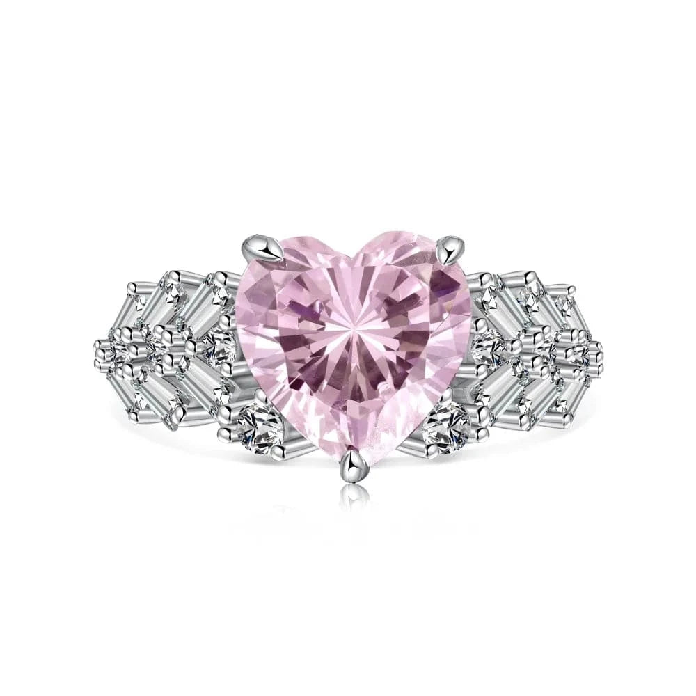 9 / DY120921-S-W-BF Dylam Custom S925 Sterling Silver 5A Cz Stone Pink Heart Ring High Quality Luxury Engagement Wedding Diamond Rings Jewelry Women