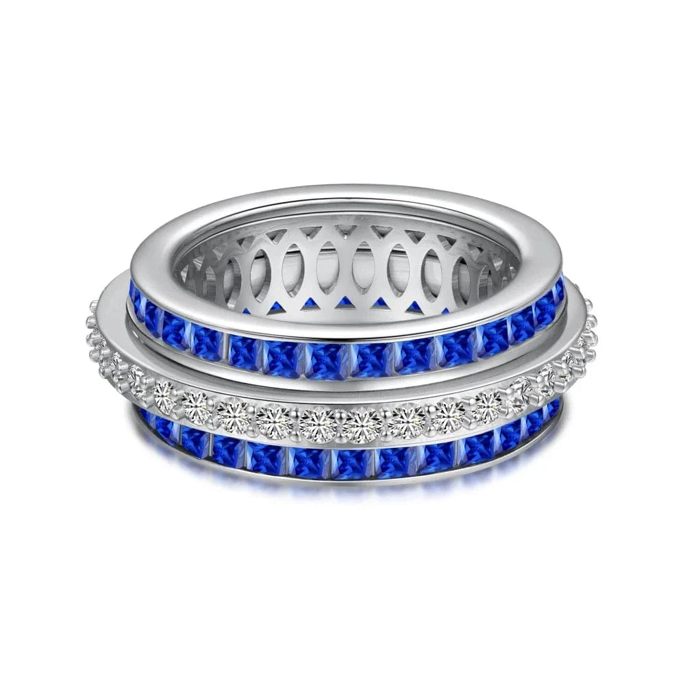 9 / DY120930-S-W-BA Dylam S925 Sterling Silver Cubic Zirconia Ruby Pink Emerald Ring Rotating Stress Relief Anxiety Spinner Rings Jewelry Women Men