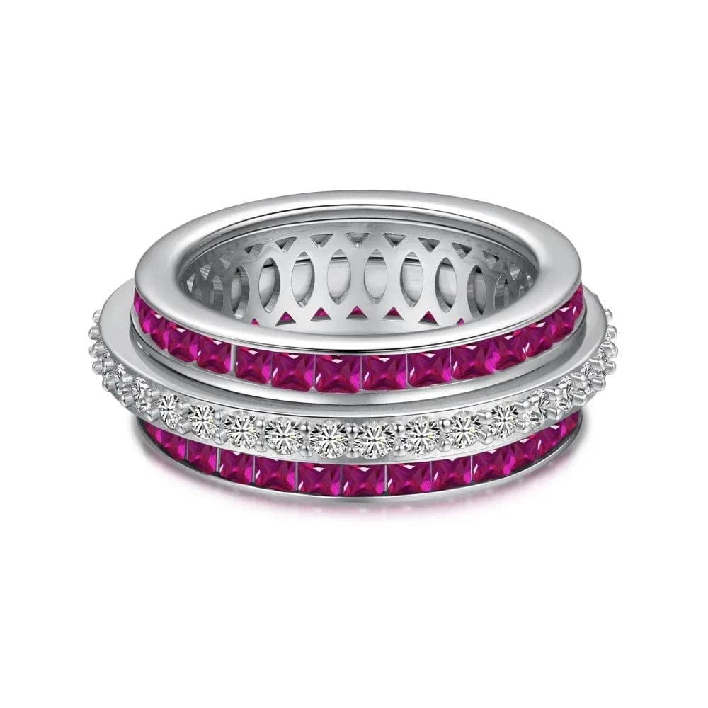 9 / DY120930-S-W-BO Dylam S925 Sterling Silver Cubic Zirconia Ruby Pink Emerald Ring Rotating Stress Relief Anxiety Spinner Rings Jewelry Women Men