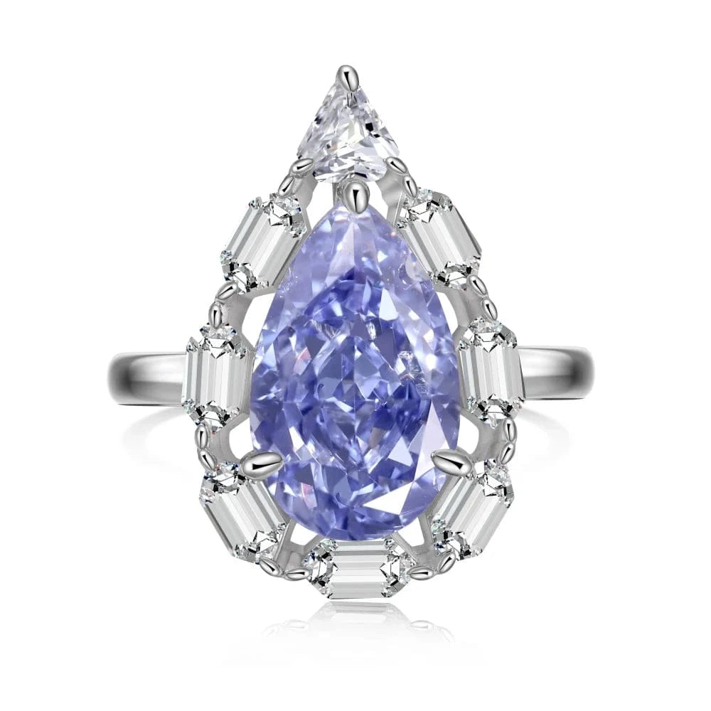 9 / DY120933-S-W-BA Dylam Dainty Fine Jewelry Women S925 Silver Rhodium Plated Irregular Waterdrop Shape Eternity Band 8A Cubic Zirconia Rings