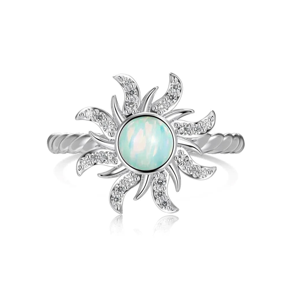 9 / DY120984-S-W-WH Dylam Wholesale Finger Jewelry 925 Sterling Silver Blue Opal Ring Cubic Zirconia Stone 18K Gold Plated Sun Shape Ring For Women